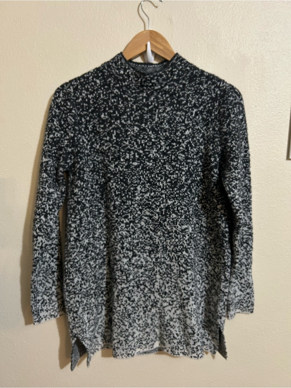 Pure Jill J. Jill Rolled Neck Black & White Marled Crewneck Sweater Small